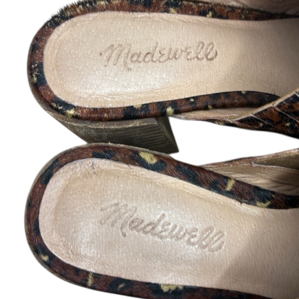 Madewell The Carey brown cheetah print Mules Real Calf Hair sz 7 preloved - Picture 4 of 9